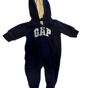 GAP Navy Zip-Up Hooded Baby One-Piece with Sherpa Trim
